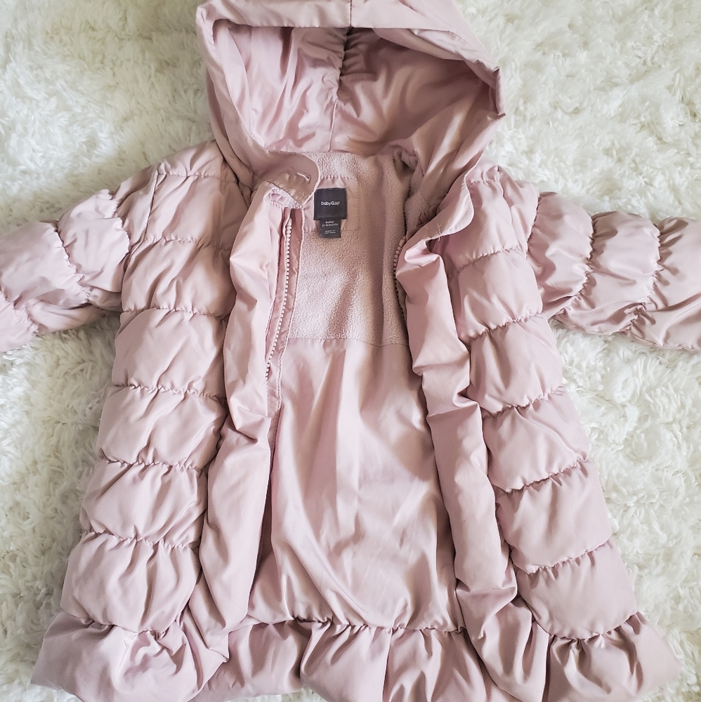 Gap Kids pale pink ruffle puffer coat